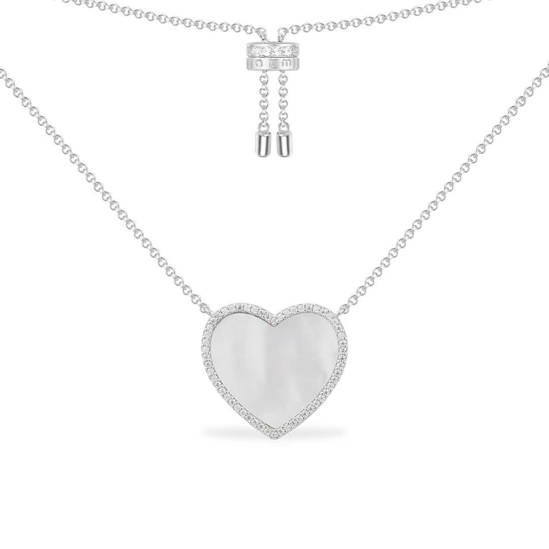 APM Monaco Silver Heart Pendant Necklace with Diamond Accents